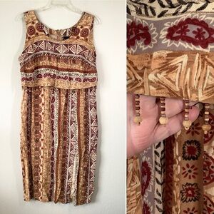 VINTAGE Plus Size Shift Dress Sleeveless Southwest Midi Beaded Boho Artsy 20